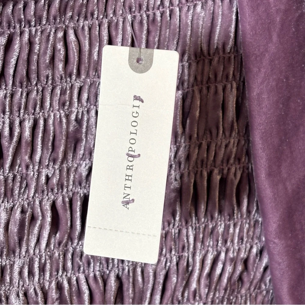 Anthropologie Square-Neck Balloon Sleeve Velvet Smocked Dusty Purple Top Size XS